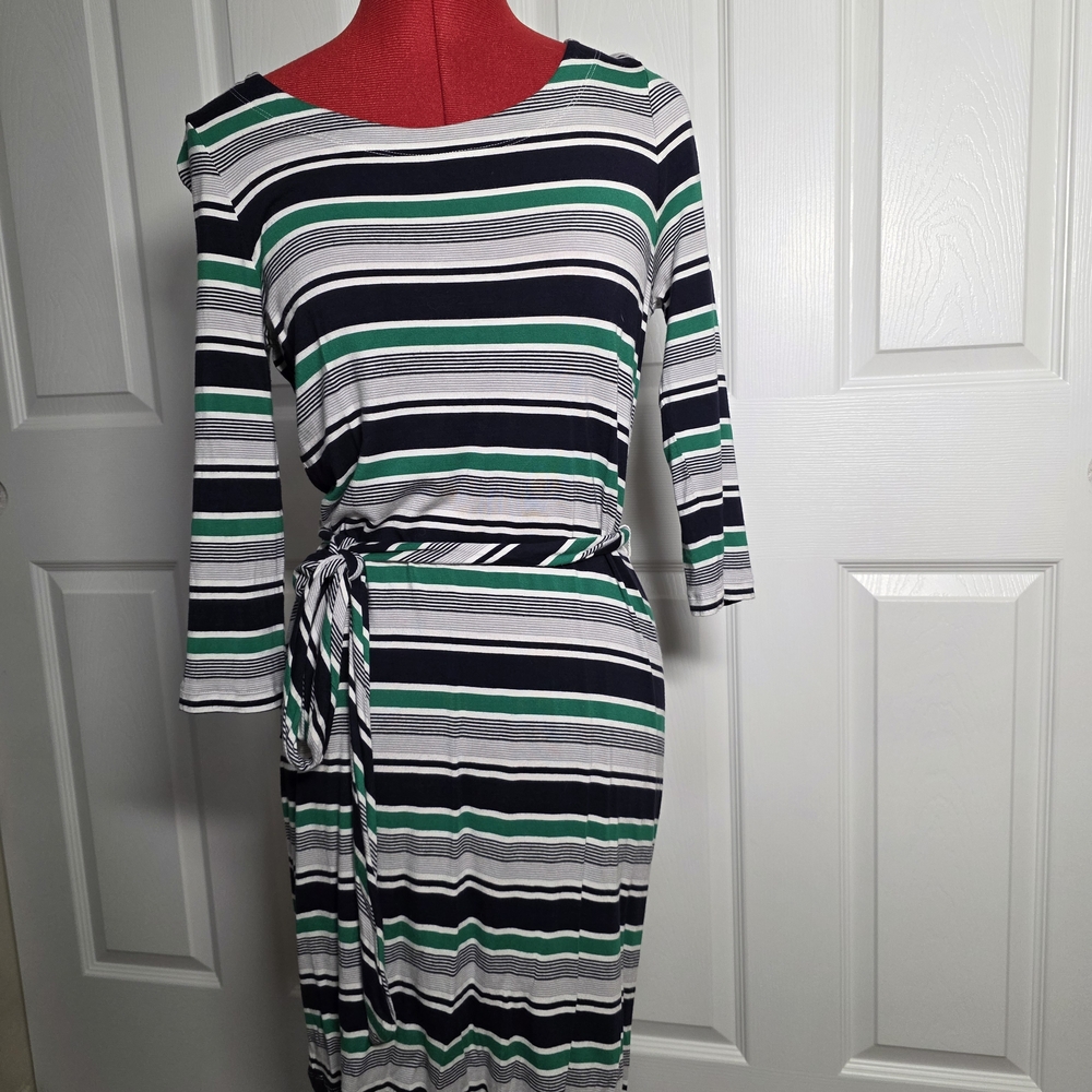Banana Republic Black and Green Striped Long Sleeve Dress